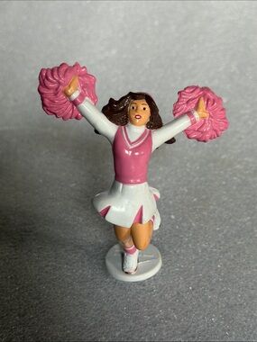 Bakery crafts 1998 Pink Cheerleader Figurine Pom Poms Cake Topper or Display PVC